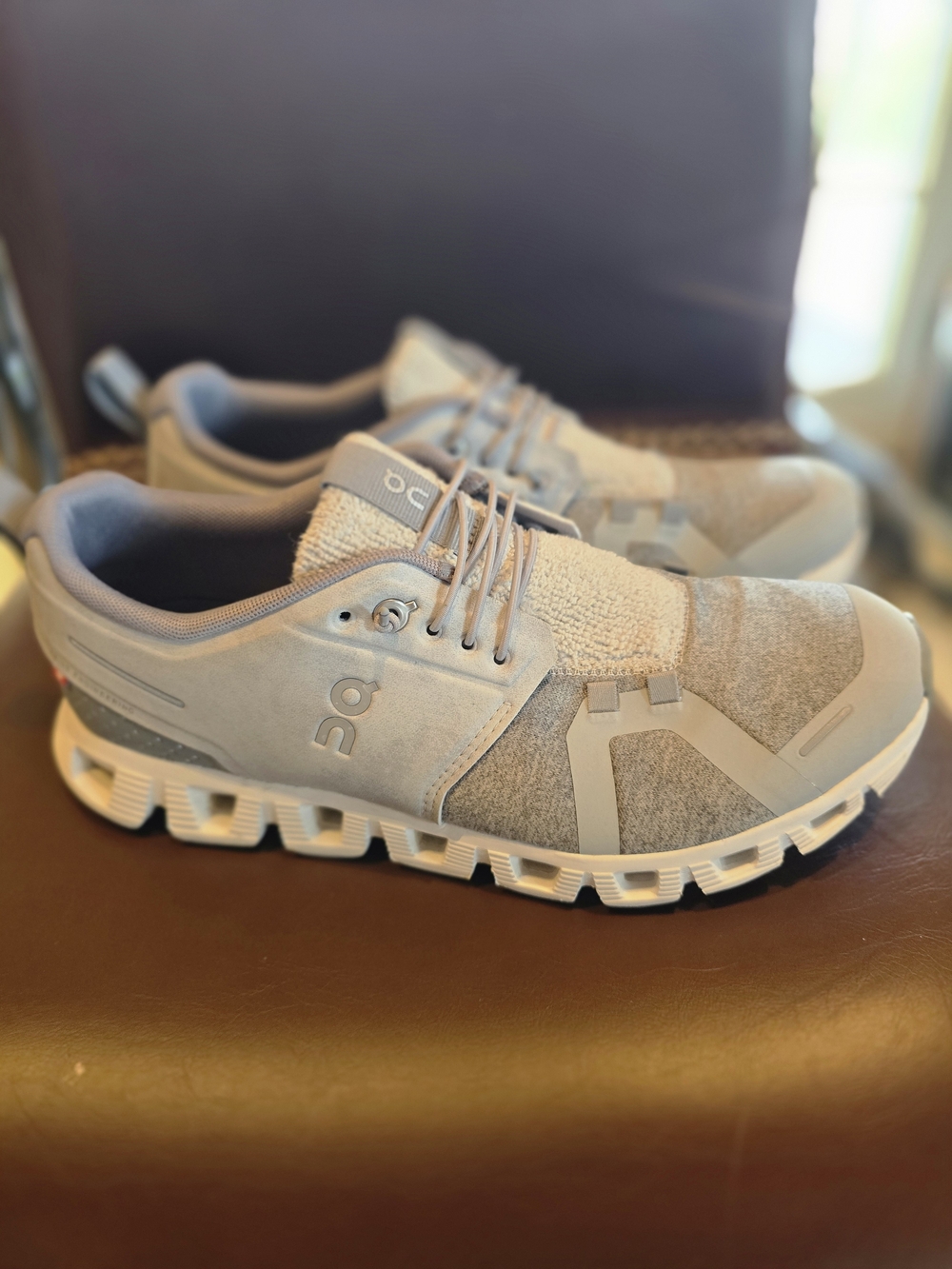On Running Athletic Sneakers in Marble Light Gray and White